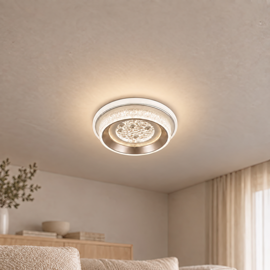 LED luster KALESO Petito, 37W, priemer 24,5 cm, teplé/neutrálne/studené svetlo, biela, kov a krištáľ