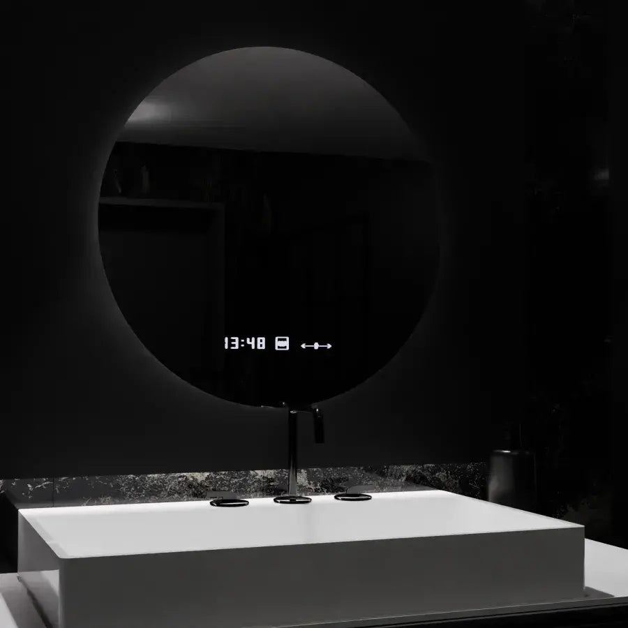 70 cm okrúhle LED zrkadlo serenit Motionglow MARCLELL SMEABLE CLOCK DEFRAMENT A SMOLNÝ TERMOMEMOMOMOMOMOMEMOR