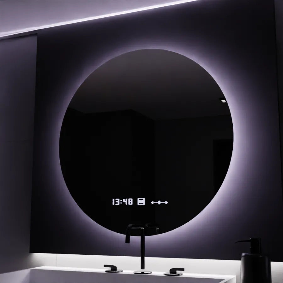 Okrúhle LED zrkadlo, 80 cm, Serenite MotionGlow Marcello, Demister System, Hodiny & Teplomer, Stmievateľné