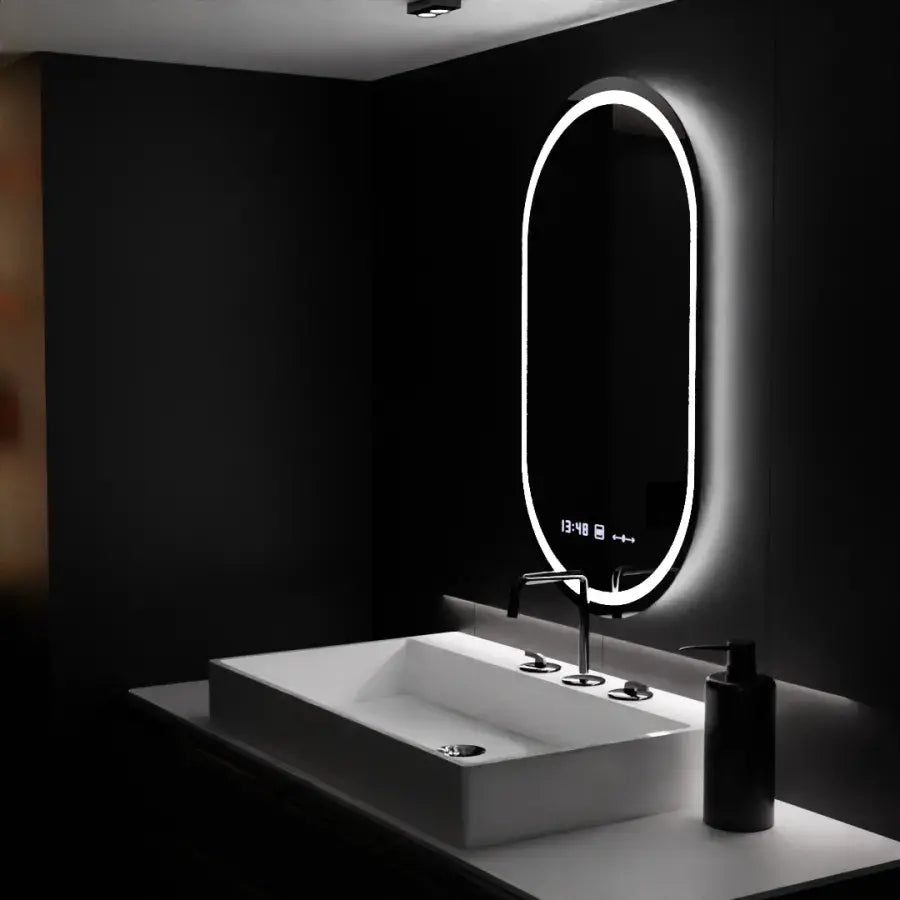 Oválne LED zrkadlo, 60x80cm, Eminence MotionGlow Marcello, Demister System, Hodiny & Teplomer, Stmievateľné