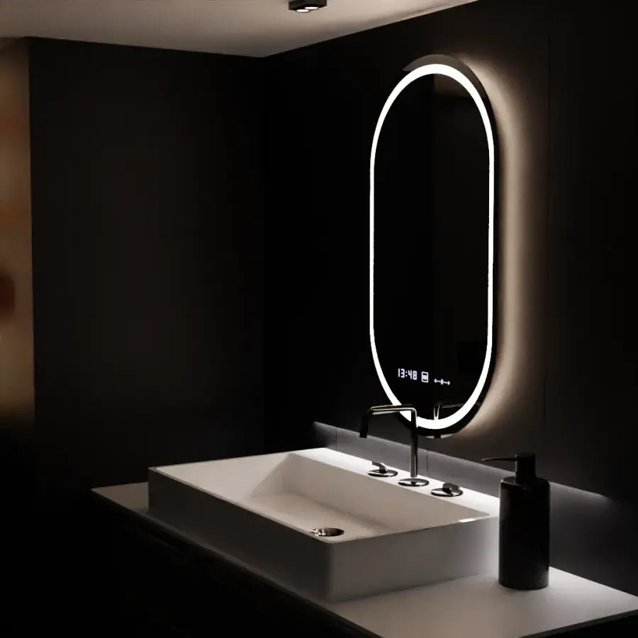 Oválne LED zrkadlo, 60x80cm, Eminence MotionGlow Marcello, Demister System, Hodiny & Teplomer, Stmievateľné