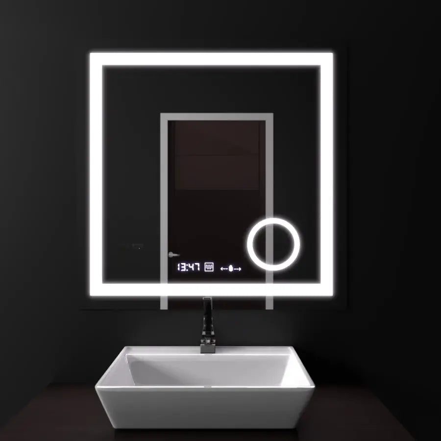 Zrkadlo LED obdĺžnikový 60x60cm Souverain Motionglow Marcello Demantle Clock Defosting Terometer