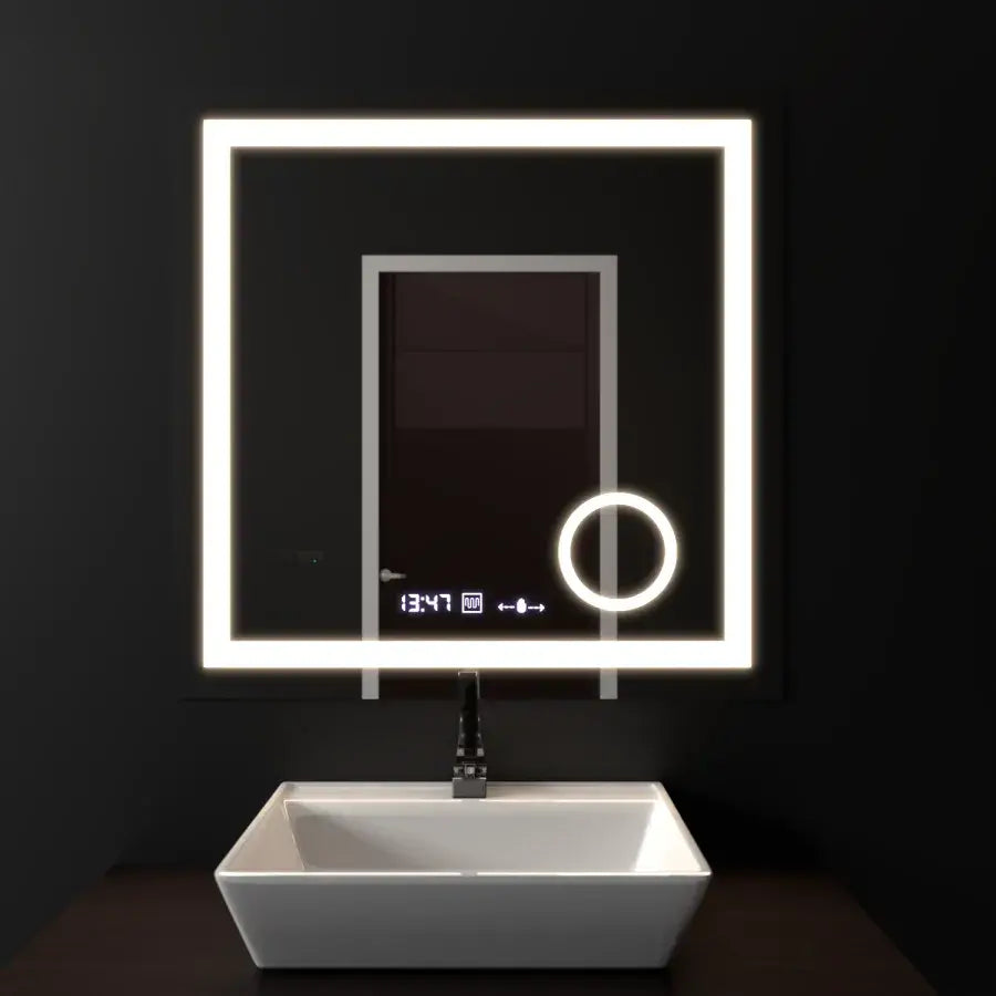 Zrkadlo LED obdĺžnikový 60x60cm Souverain Motionglow Marcello Demantle Clock Defosting Terometer