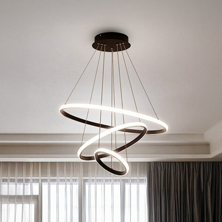 LED závesný luster RICCI 45W, 3 kruhy, studené/teplé/neutrálne svetlo, čierny, výškovo nastaviteľný