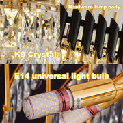 Crystal Luster Versailles eleganza 7x E14, priemer 49 cm, lesklé a čierne zlato, nastaviteľná výška