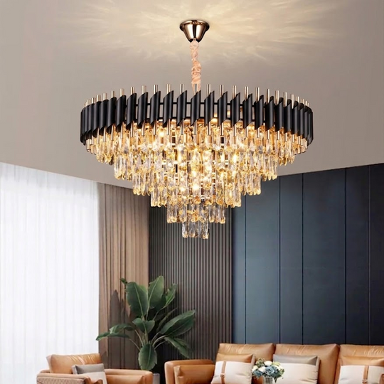 Krištáľový luster VERSAILLES Supremo 12xE14, priemer 80cm, lesklá zlatá a čierna, nastaviteľná výška