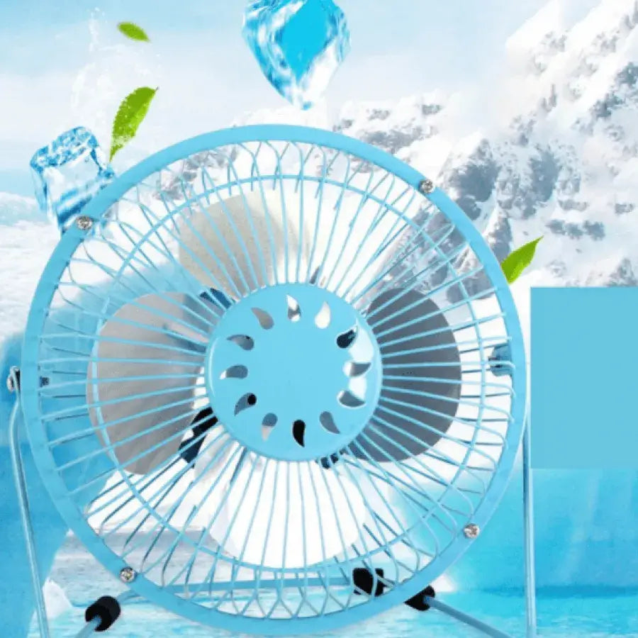Mini ventilátor s káblom USB, kovový, modrý