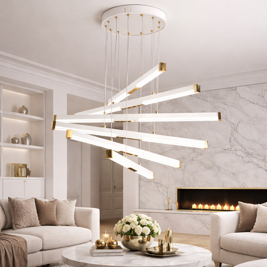 Závesný akrylový LED luster LT183/6WH, 81W, svetlo 3000/4000/6000K, biely, výškovo nastaviteľné LED luster s diaľkovým ovládaním Predvolený názov Alessandro Design