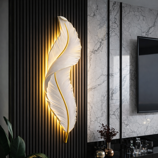 LED nástenné svetlo, dekoratívne perie 85 cm 31 W studené/teplé/neutrálne svetlo Biele zlato vnútorné nástenné svietidlá Predvolený názov Alessandro Design
