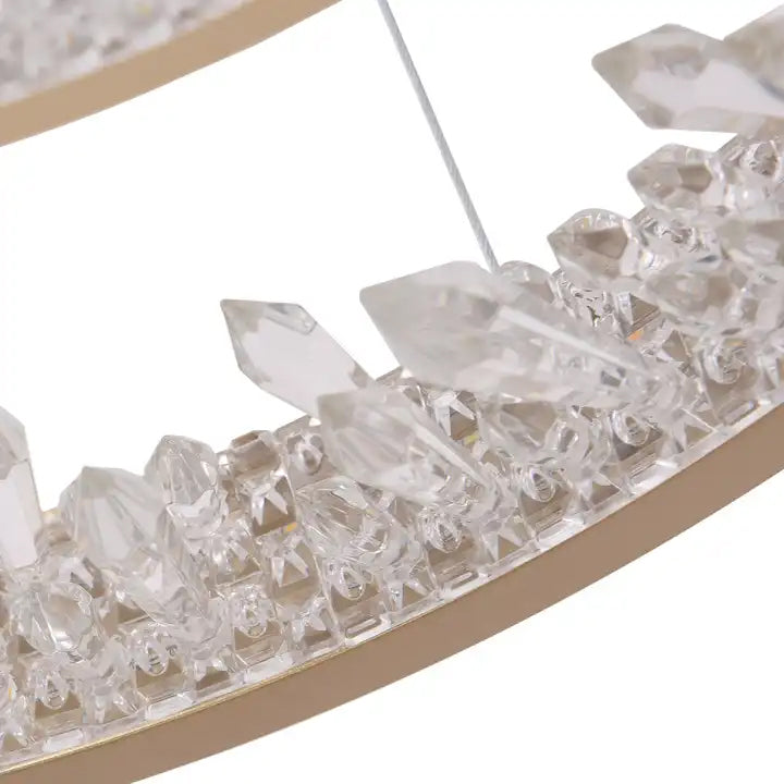 Závesný LED luster s diaľkovým ovládaním, K9 Crystals, 67W, 2 kruhy, 60 cm, studené/teplé/neutrálne svetlo, stmievateľné, zlaté, výškovo nastaviteľné