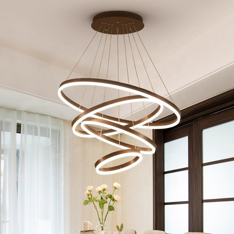 Závesný LED luster s diaľkovým ovládaním CASIANA 130W, 4 kruhy, studené/teplé/neutrálne svetlo, stmievateľné, čierny, výškovo nastaviteľný