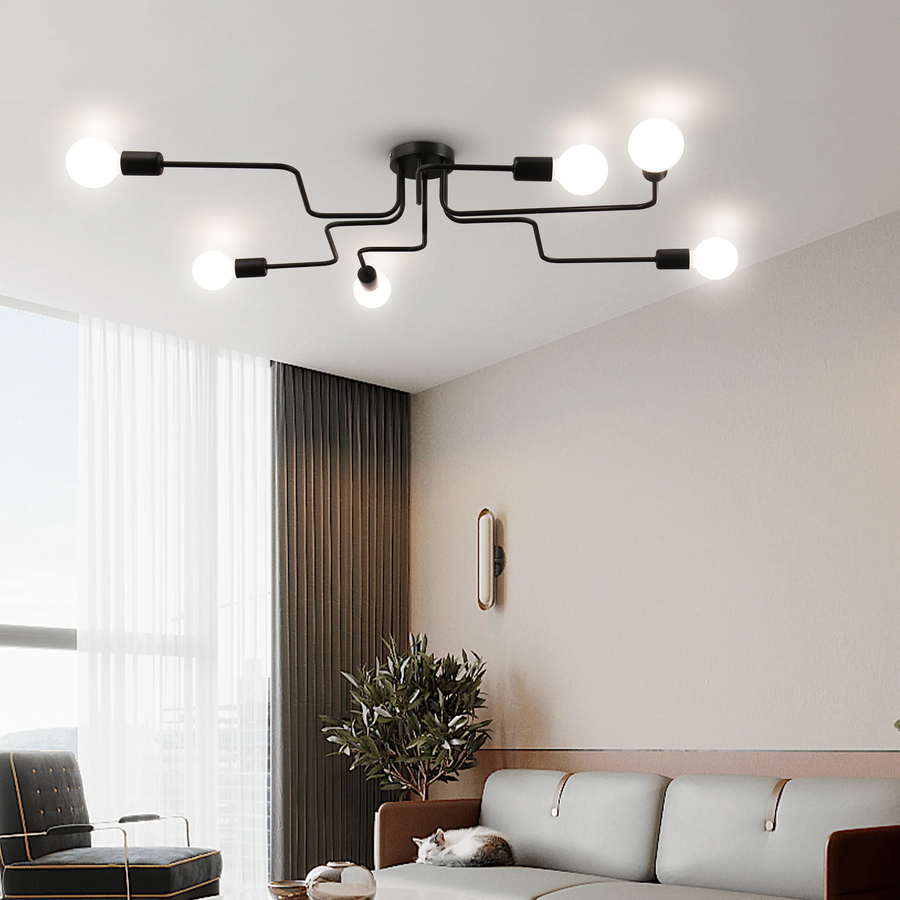 Modernistický luster Hexa 6, 6x E27, čierny, moderný dizajn