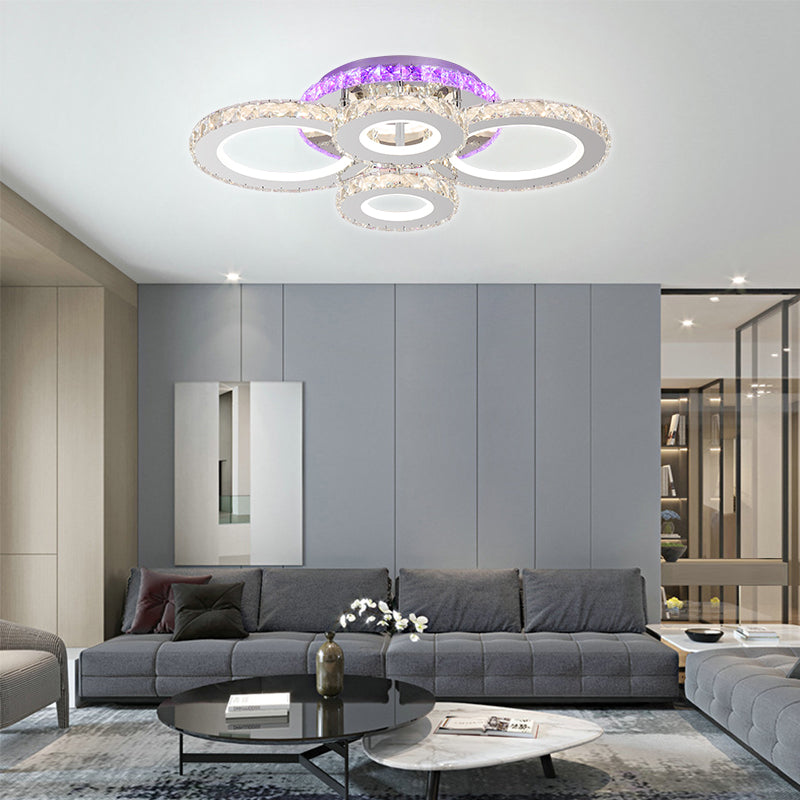 LED luster s diaľkovým ovládaním a krištáľom NOVA ROTONDA RGB 72W, 4 kruhy, studené/teplé/neutrálne svetlo, stmievateľné