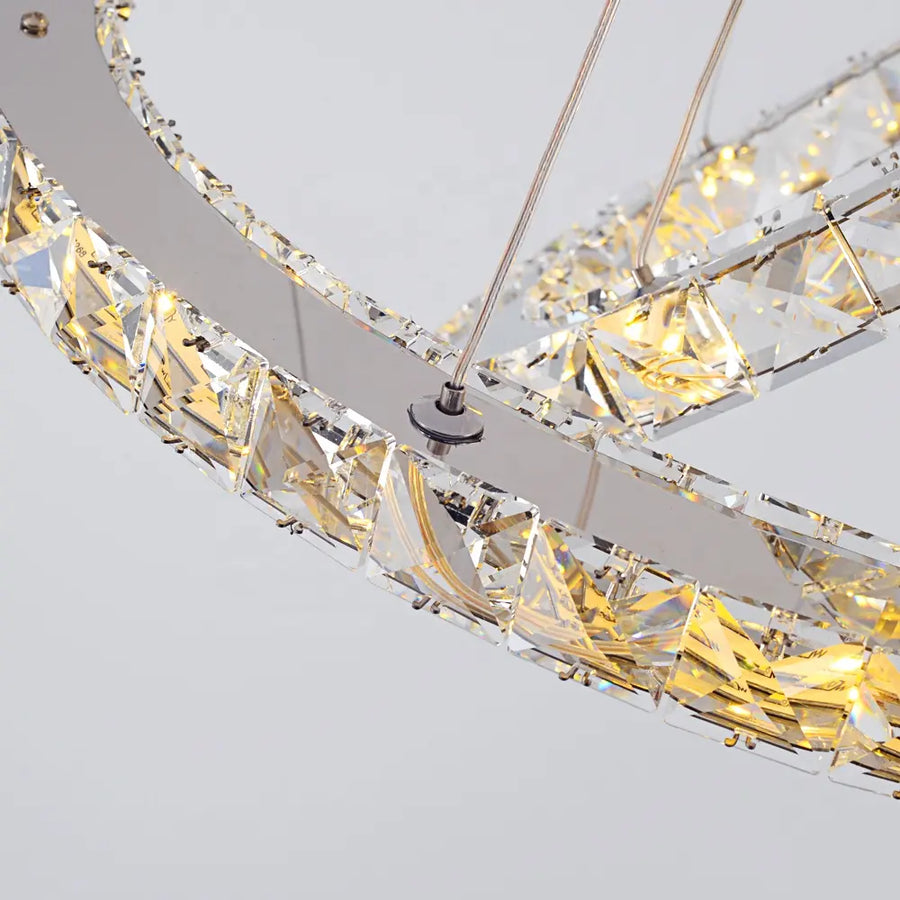LED luster s diaľkovým ovládaním a krištáľom PRISM LUMINIS 58W, 2 kruhy, studené/teplé/neutrálne svetlo, stmievateľné, strieborné, výškovo nastaviteľné