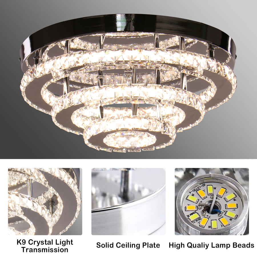 Krištáľový LED luster LLC151/500CH, 64W, 3 prvky, studené/teplé/neutrálne svetlo, stmievateľné, lesklý chróm