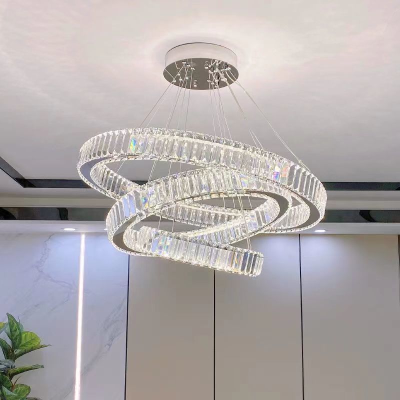 Lulus Led Prism Luminis, Crystal and Metal, 4 kruhy, smoiera, nastaviteľná výška, studené/teplé/neutrálne svetlo, luxusné osvetlenie