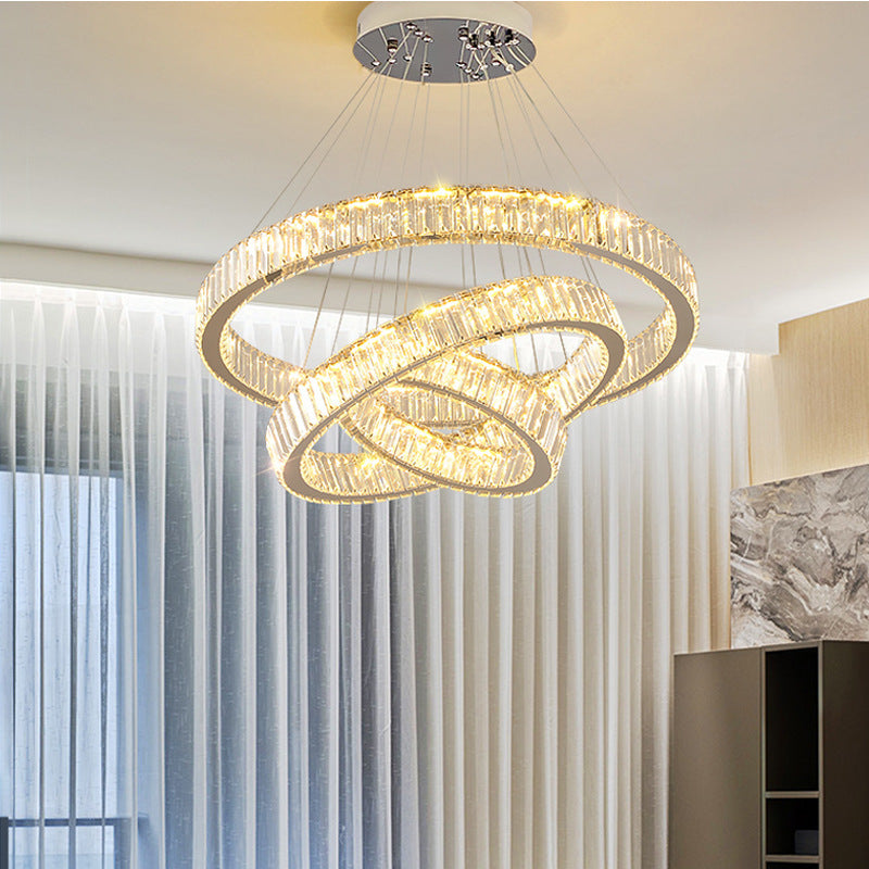 Lulus Led Prism Luminis, Crystal and Metal, 4 kruhy, smoiera, nastaviteľná výška, studené/teplé/neutrálne svetlo, luxusné osvetlenie