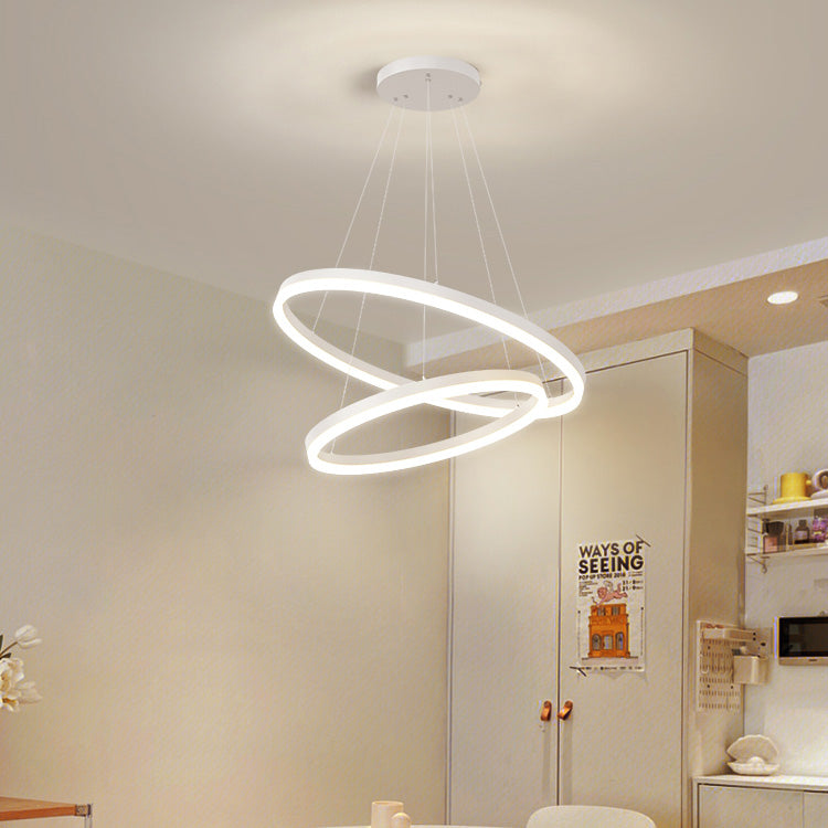 Závesný LED luster s diaľkovým ovládaním CASIANA 42W, 2 kruhy, studené/teplé/neutrálne svetlo, stmievateľné, biele, výškovo nastaviteľné