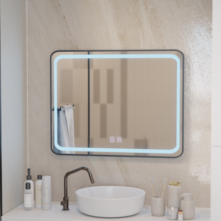 Obdĺžnikové LED zrkadlo 80x60cm – Edge LUMINOUS Touch De-fogging System, čierny rám