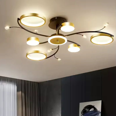 KARINA LED luster s diaľkovým ovládaním, 31W, 6 prvkov, teplé/studené/neutrálne svetlo, stmievateľné, zlaté