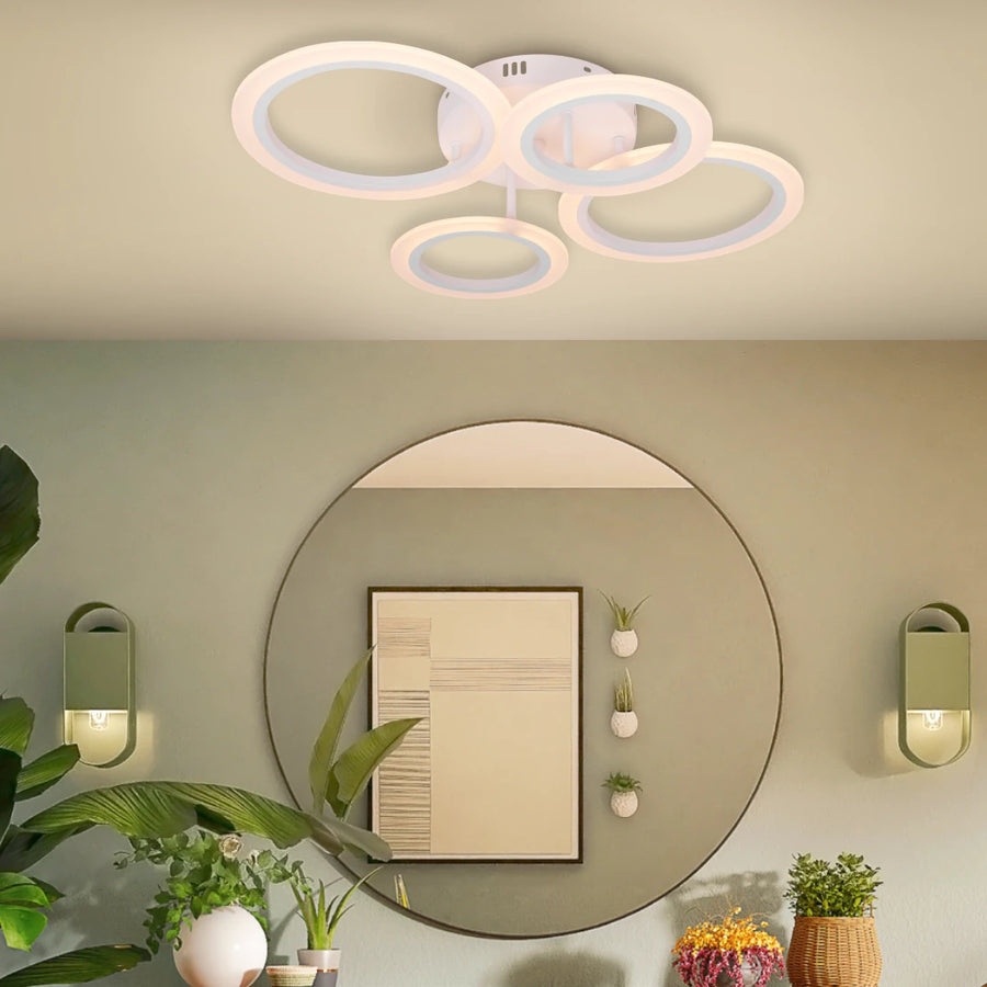 LED luster s diaľkovým ovládaním BETTY 44W, 4 kruhy, studené/teplé/neutrálne svetlo, stmievateľné, biela