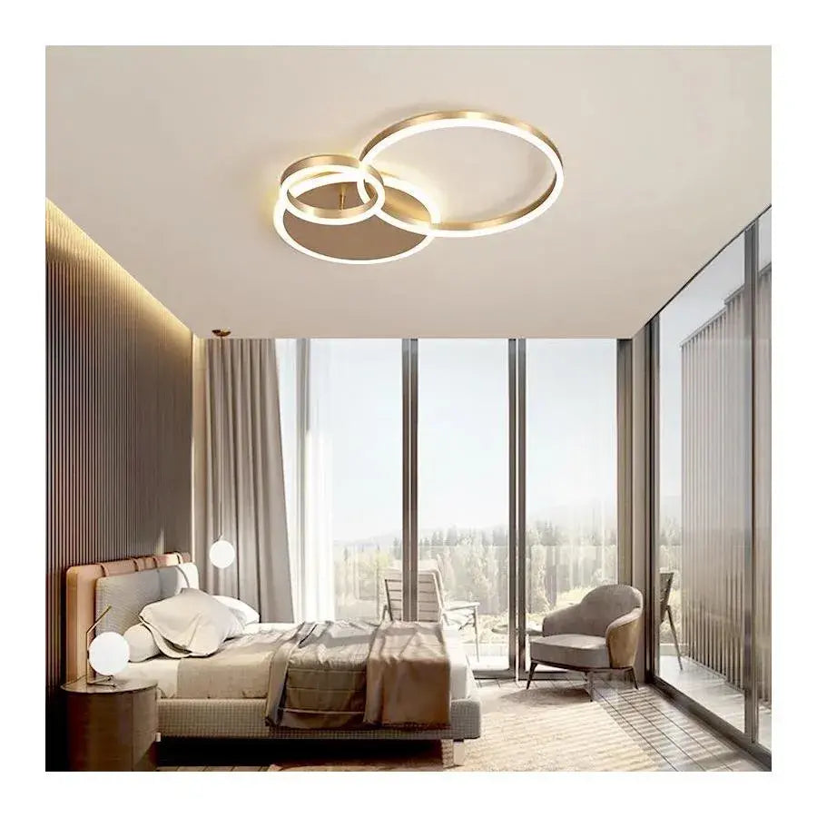 LED luster s diaľkovým ovládaním MYRENE 110W, 2 kruhy, studené/teplé/neutrálne svetlo, stmievateľné, zlaté