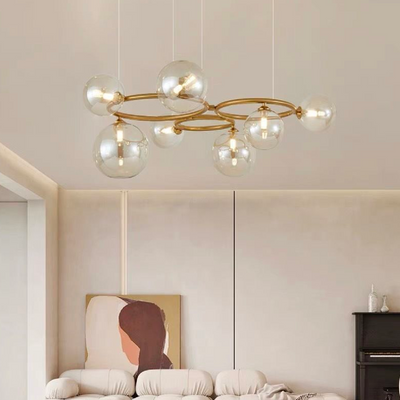 Luster s okrúhlym tienidlom, VENERE Luce, 3 kruhy, 7xG9, zlatý, kov, nastaviteľná výška
