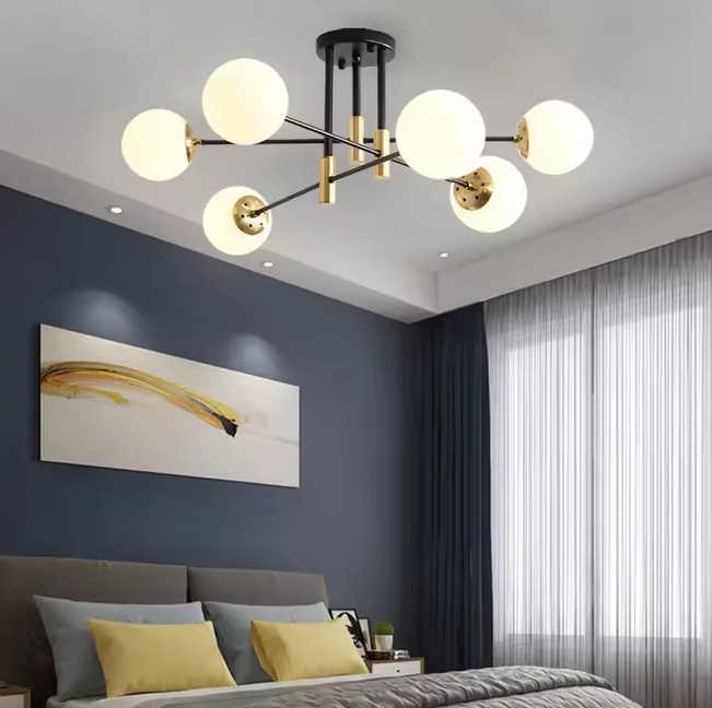 Luster s okrúhlym bielym tienidlom, PENTHOUSE Lounge, 6xE27, čierna / zlatá, kov