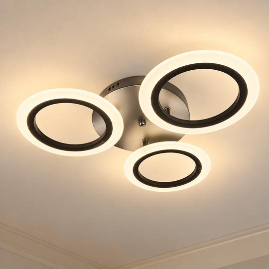 VEĽKÝ LED luster 41W, 3 kruhy, studené/teplé/neutrálne svetlo, čierny