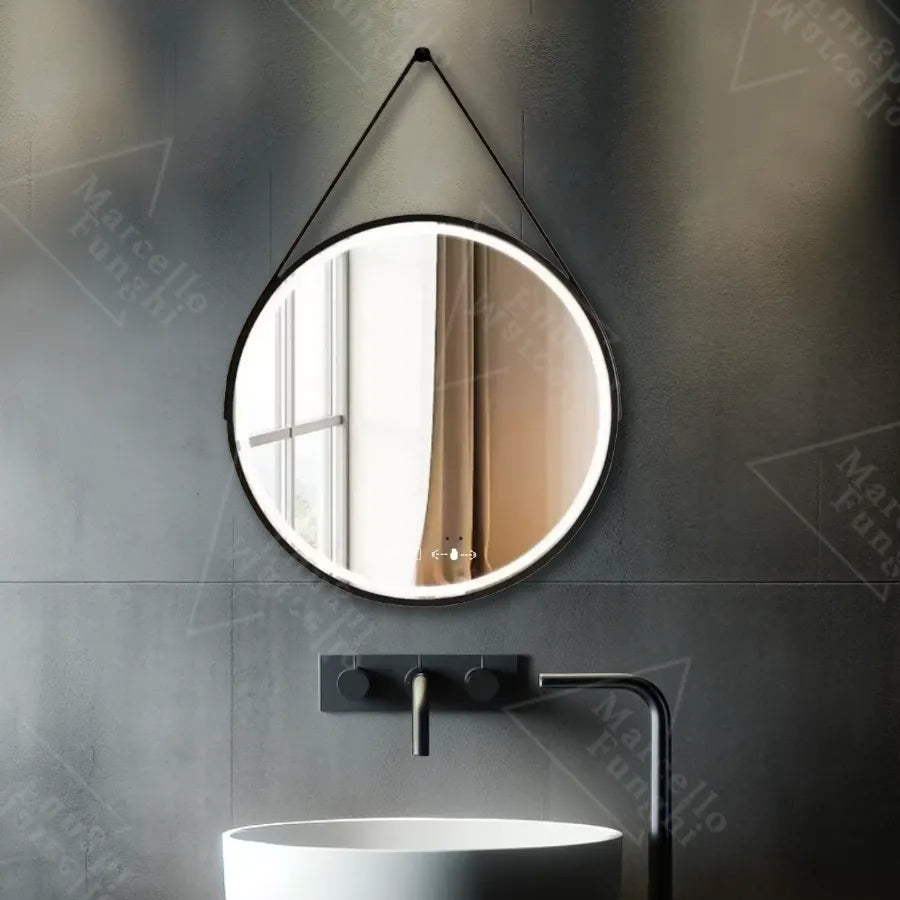LED okrúhle zrkadlo, 50 cm, Celeste Majeste Noir Eleve MotionGlow Marcello, Demister System, Hodiny & Teplomer, Stmievateľné