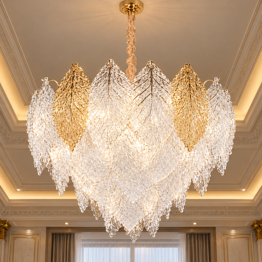 Krištáľový luster LACE Eleganza 9xE14, Priemer 50cm, Výška 36cm, Lesklý zlatý, Nastaviteľná výška, Elegantný dizajn