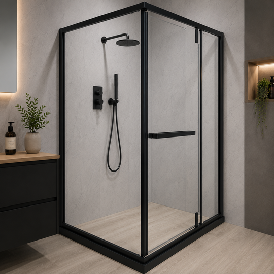 Walk-In sprchová zástena 90x120x195 cm, 7,6 mm bezpečnostné sklo, satén, odolný kovový profil, Transparent a Black