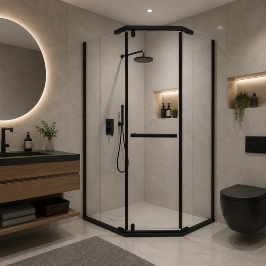 Walk-In sprchová zástena 90x90x190 cm, 6 mm bezpečnostné sklo, odolný kovový profil, Transparent a Black