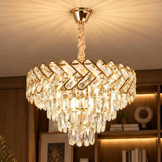 Krištáľový luster VECTOR Magno 8xE14, priemer 58 cm, lesklé zlato, nastaviteľná výška, kov a krištáľ