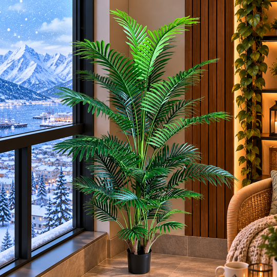 Umelá rastlina Kentia Palm Tree, 3 stonky, 30 listov, 190 cm, zelená, s črepníkom