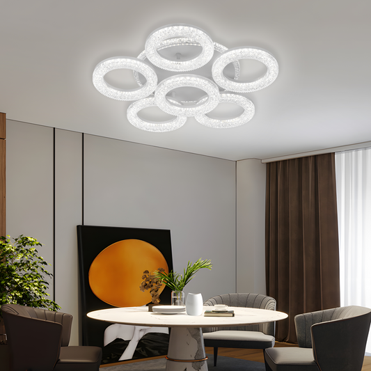 Freja LED luster s diaľkovým ovládaním, 90W, 3000K/4000K/6000K, Stmievateľný, Biely, Kryštály