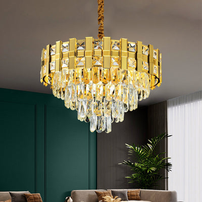 Krištáľový luster BRAN Eleganza 8xE14, priemer 49 cm, lesklý zlatý, nastaviteľná výška