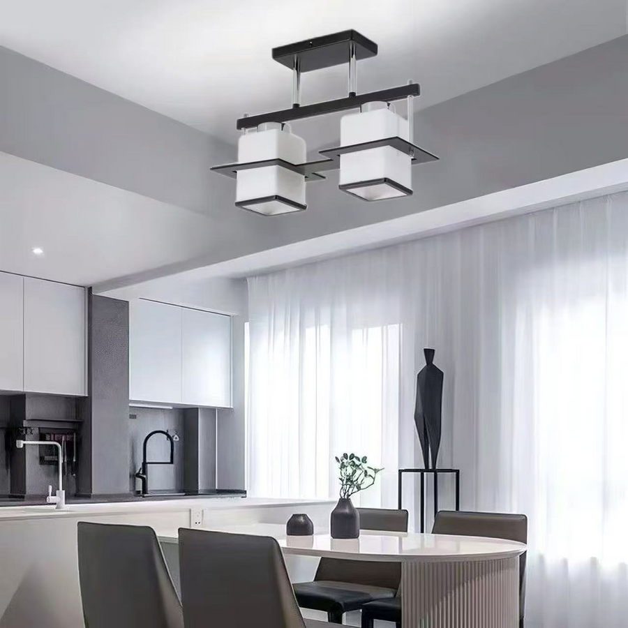 Klasický luster Aramis s dreveným štvorcovým tienidlom 2X E27 biely čierny