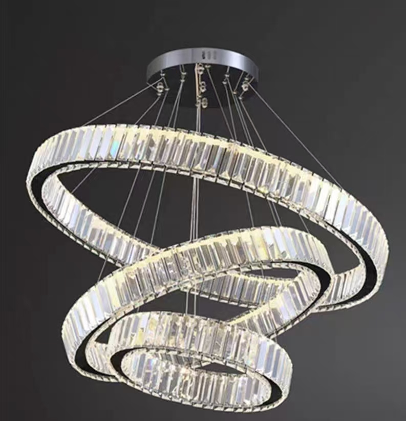 Lulus Led Prism Luminis, Crystal and Metal, 4 kruhy, smoiera, nastaviteľná výška, studené/teplé/neutrálne svetlo, luxusné osvetlenie