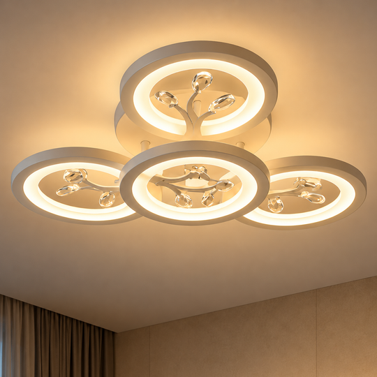 LED luster s diaľkovým ovládaním a krištáľom DAISY 53W, 4 prvky, studené/teplé/neutrálne svetlo, stmievateľné, biela