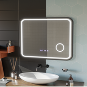 Zrkadlo LED Touch Bernd Defrosting Systém, hodiny a teplota 80x60 cm Black Brush Fund Cosmetica