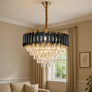 Crystal Luster Versailles eleganza 7x E14, priemer 49 cm, lesklé a čierne zlato, nastaviteľná výška