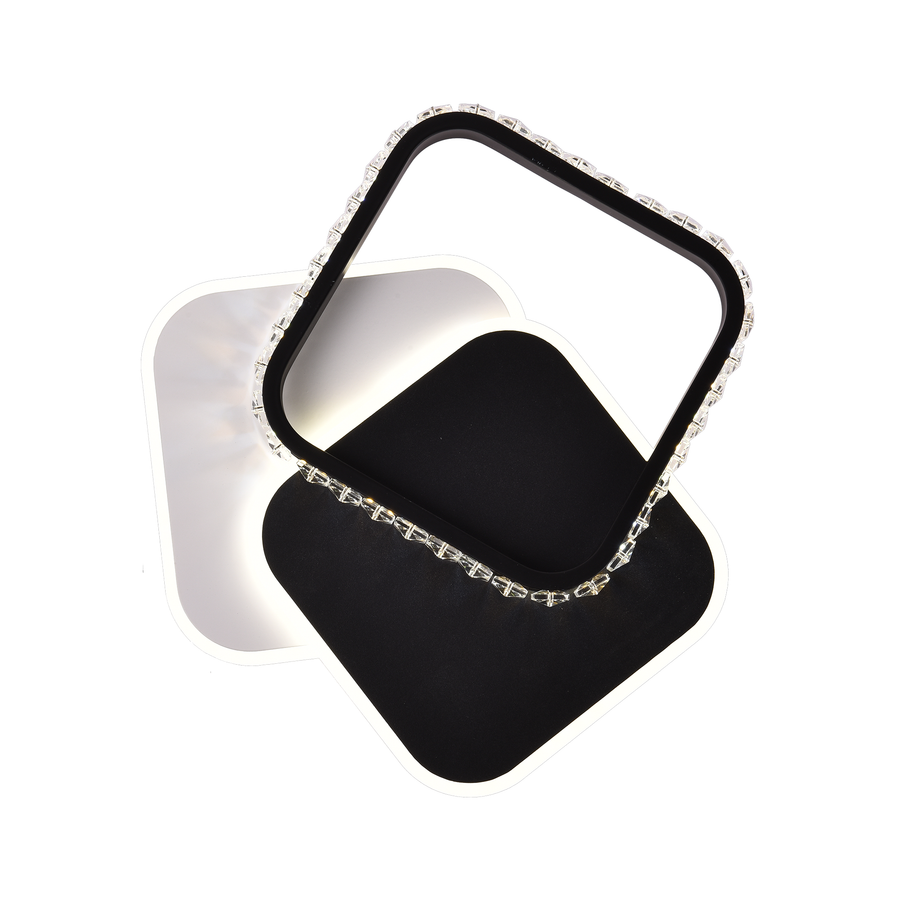 LED krištáľový luster PRISMIQ 39W, 3 štvorce, studené/teplé/neutrálne svetlo, čierny