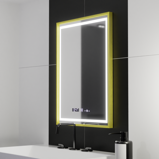 Obdĺžnikové LED zrkadlo, 50 x 70 cm, Verite Royale Gold Motion Glow Marcello, systém odhmlievania, hodiny a teplomer, stmievateľné zrkadlá Marcello Predvolený názov Alessandro Design