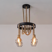 Luster kolesa, 3*E27, hnedý, kov a povraz