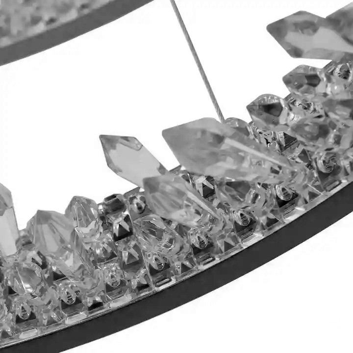 Závesný LED luster s diaľkovým ovládaním, K9 Crystals, 27W, 1 kruh, studené/teplé/neutrálne svetlo, stmievateľné, čierne, výškovo nastaviteľné