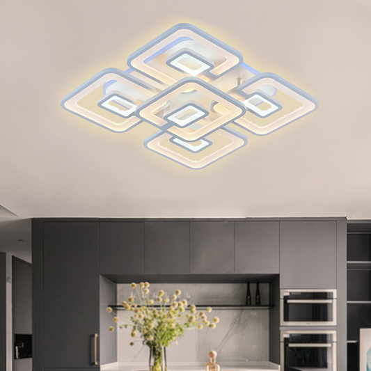 LED luster s diaľkovým ovládaním FELIX 107W, 5 štvorcov, studené/teplé/neutrálne svetlo, stmievateľné, biela