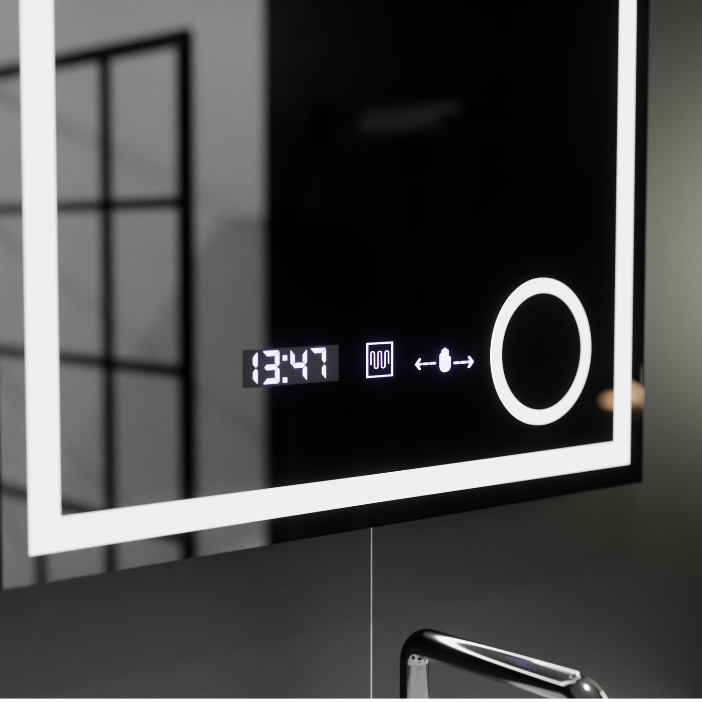 Zrkadlo LED obdĺžnikový 60x60cm Souverain Motionglow Marcello Demantle Clock Defosting Terometer