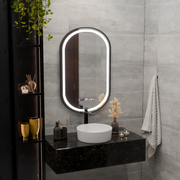 LED zrkadlo Helmut Systém odhmlievania, hodiny a teplota 50x90 cm Čierny rám brúsený Marcello Funghi