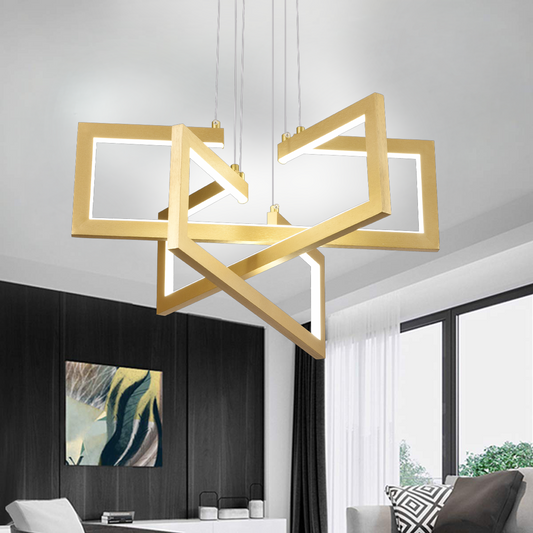 LED luster s diaľkovým ovládaním, Závesný 73W, 3 prvky, Studené/Teplé/Neutrálne svetlo, Stmievateľné, Nastaviteľná výška, Zlatá